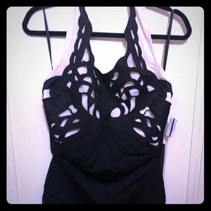 NWT black and nude halter bodycon cocktail dress L